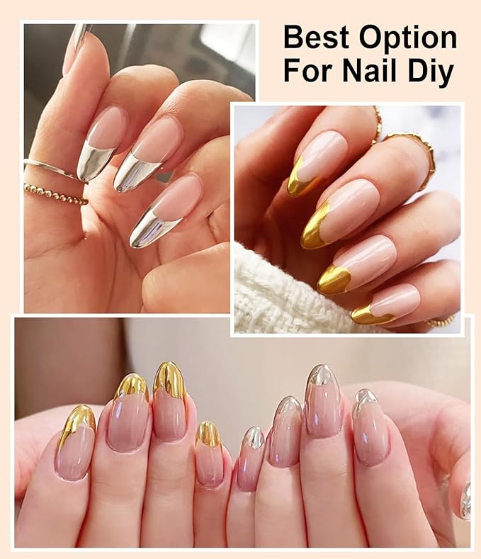 2 Jars Chrome Nail Powder：Mirror Effect Gold Chrome Nail Powder,Metallic Mirror Silver Chrome Powders Decoration for DIY Nail Art,Pigment Holo chrome powder with 4 Eyeshadow Sticks