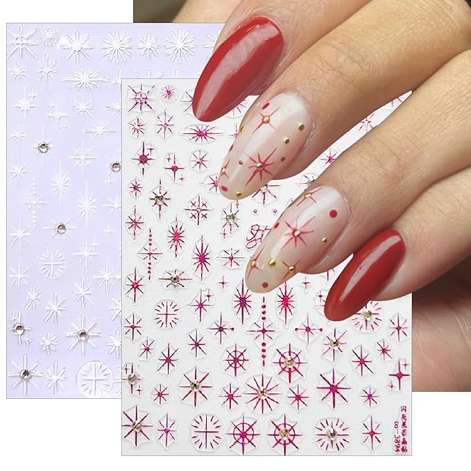 5D Self-Adhesive Glitter Diamond Star Nail Stickers Crystal Nail Art Sticker Silver Pink Sparkle Star Nail Decals with Shiny Rhinestone Luxury Nail Design Supplies for Women DIY Nail Decorations