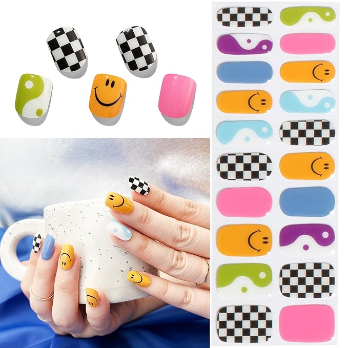 MOMSON Semi Cured Gel Nail Strips - 20 Real Gel Nail Polish Stickers/Full Nail Wraps - Art Manicure Kits for DIY at Home, Salon-Quality, Easy to Apply & Remove (Rainbow Unicorn)
