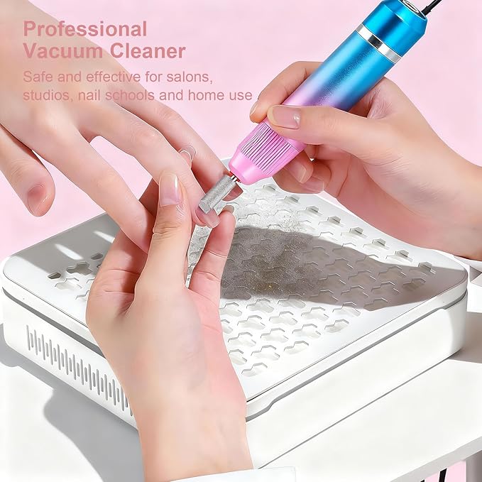 Nail Dust Collector with 10 Speed Settings, Powerful Suction Nail Vacuum, Nail Fan Dust Collector for Beginner, Dust Collector Nail Tech for Acrylic Nail Polishing Manicure Salon Home (White)