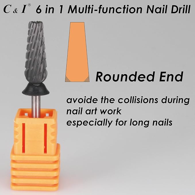 C & I Nail Drill Bit 6 in 1 Multi-function Rounded End E-file, Diamond Coat, CNC Overall Cut Nail Tools for Nail Techs Quick Remove Acrylic Nail Gels & Nail Art (Special Coat, Extra Coarse -XC)