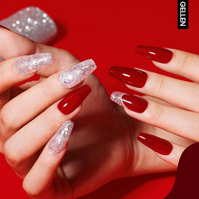 Gellen Red Gel Nail Polish Jelly Gel Polish 18ML 1Pc Sheer Red Nail Gel Polish Nail Lamp Soak off Classic Translucent Nail Polish Salon DIY Nail Art Manicure at Home Holiday Gift for Women, 0.61 Fl Oz