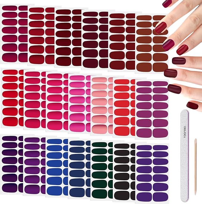 DANNEASY Nail Polish Strips (20 Sheets - Dark Solid & Matte) Gel Nail Stickers Full Nail Wraps Gel Nail Strips Self-Adhesive Manicure Sticker Nails for Women with Nail File, Cuticle Stick