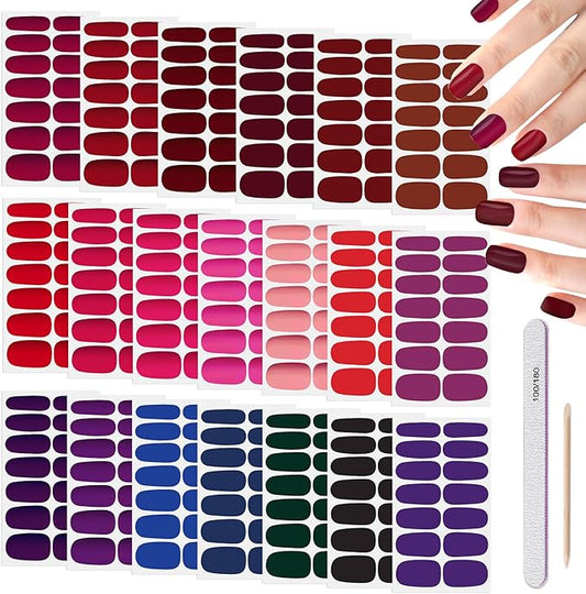 DANNEASY Nail Polish Strips (20 Sheets - Dark Solid & Matte) Gel Nail Stickers Full Nail Wraps Gel Nail Strips Self-Adhesive Manicure Sticker Nails for Women with Nail File, Cuticle Stick
