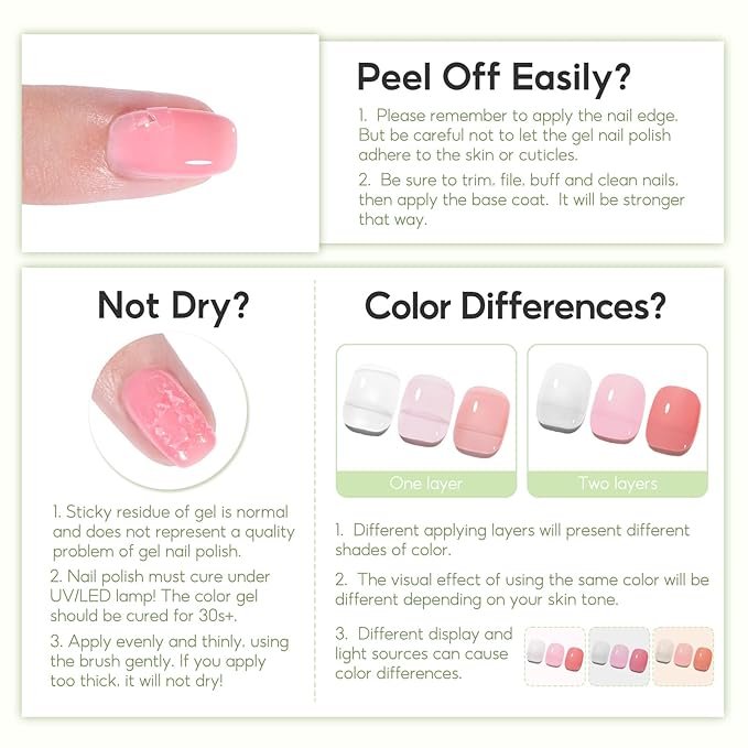 PEACECOLOR Green Jelly Gel Polish Set, 6 Colors 10ML Transparent Clear Green Collection Jelly Gel Nail Polish Set Fall Nail Art Design Home Salon DIY Gifts for Women