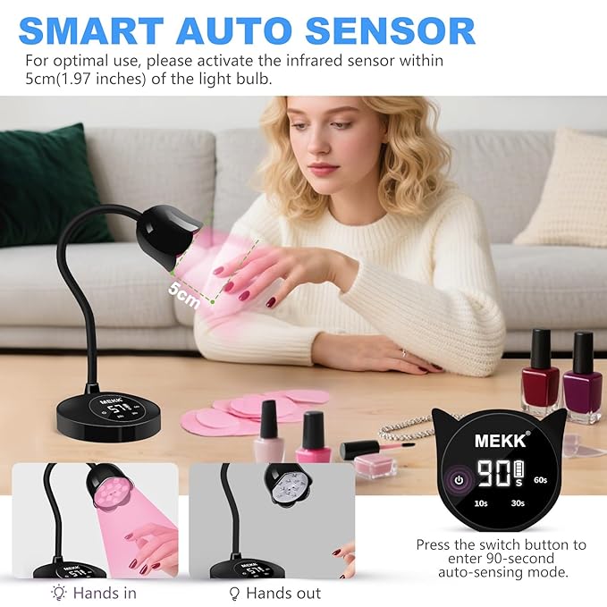 MEKK Gooseneck UV Nail Lamp Cordless Mini UV Light for Gel Nails with Auto Sensor,Professional Flash Cure Lamp 30W Single Nails Light with Three Timers (10s/30s/60s) Salon & Home DIY Use-Black