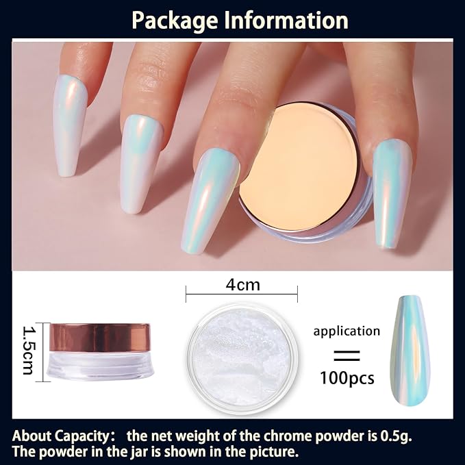 Allstarry White Chrome Nail Powder, Iridescent Pearl Powder Rainbow Pigment Transparent Pearlescent Effect Neon Aurora Glitter Dust for Gel Polish Nail Art Decoration, Resin Craft