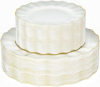 72PCS Ivory White Plastic Plates, Wavy Plates by QualQuot