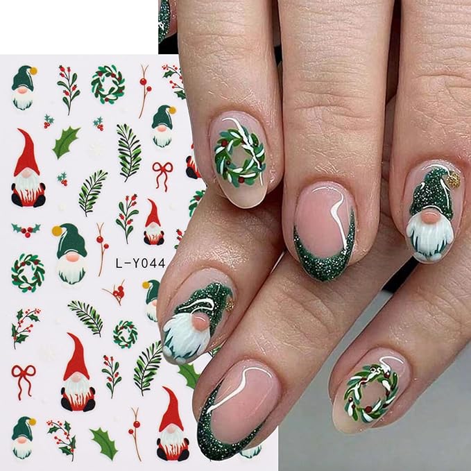 3Sheets Christmas Nail Art Stickers 3D Christmas Lights Tree Designs Nail Decals Self-Adhesive Santa Claus Gingerbread Man Nail Stickers Holly Sprigs Snowflake Nail Decal for Women DIY Manicure Decor