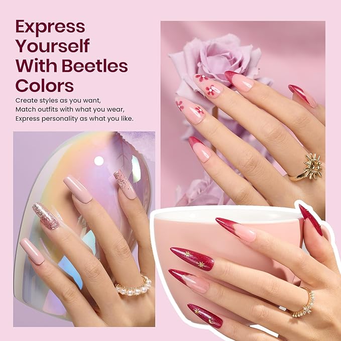 Beetles Gel Nail Polish Kit with UV Light 6 Colors Purple Nude Red Black Gel Polish 25 Pcs Starter Kit Soak off 36W LED Nail Lamp Gel Nail Polish Set Salon DIY Nail Decoration Gifts for Women