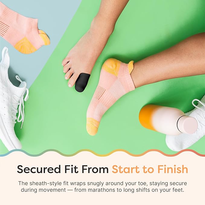 ZenToes 6 Pack Gel Toe Cap and Protector - Cushions and Protects to Provide Relief from Missing or Ingrown Toenails, Corns, Blisters, Hammer Toes (Large, Black)