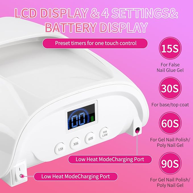 126W Cordless Rechargeable UV LED Nail Lamp,Professional UV Light for Gel Nails Gel Curing Lamp with 4 Timer Setting Auto Sensor, LED Nail Dryer for Fingernail and Toenail Home (WHITE01)