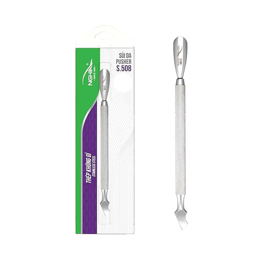 NGHIA Pusher - S-508 (Stainless Steel) | Double–Ended Nail Cleaner and Cuticle Pusher | Premium Quality for Nail Care | Ergonomic Design | Suitable for Professional & Home Use