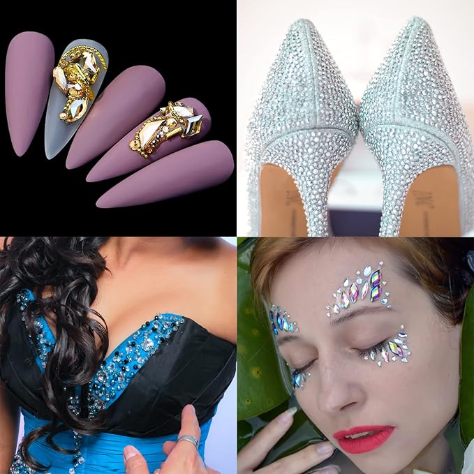 Nail Rhinestones Kit, Nail Art Decorations with Wax Pencil Flat AB Rhinestones Kit DIY Crafts Gemstones for Nail, Shoes, Clothes, Jewels (600 Red Diamonds + 2500 Flat Rhinestone)