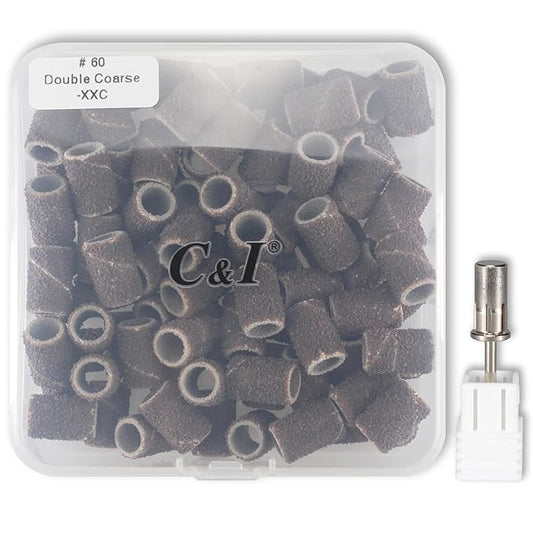 C & I Nail Sanding Bands 100 PCS Plus Upgrade Mandrel 1 PC, Nail Drill Bits for Acrylic Gel Nails Remove, Natural Nails Buffer for Nail Prep and Nail Shiner (Coffee, #60 Double Coarse)