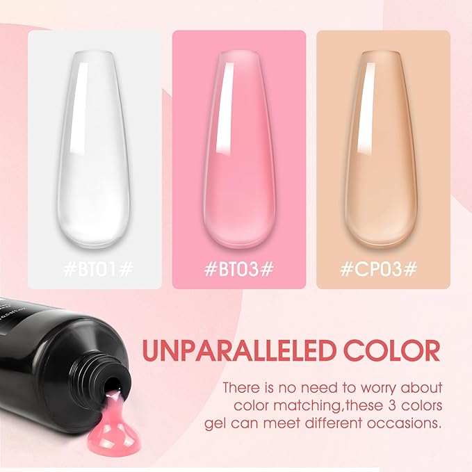 PEACECOLOR Poly Nail Gel Kit with U V Light, 3 Colors Clear Pink Nude 16ML Poly Extension Gel Nail Kit with Slip Solution for Beginners Manicure Tools DIY Home Salon Art Design