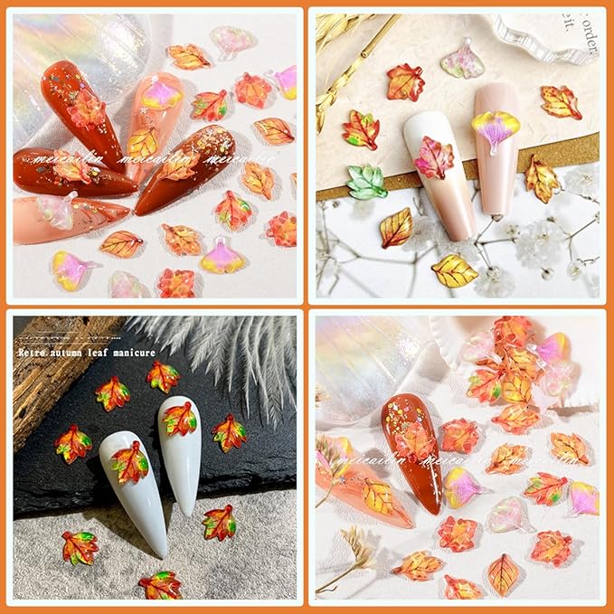 Thanksgiving Autumn Nail Charms and Gems 3D Fall Maple Leaf Nail Rhinestones Jewelry Supply Thanksgiving Maple Leaves Nail Charms for Women DIY Manicure Autumn Holiday Nails Decoration Supply
