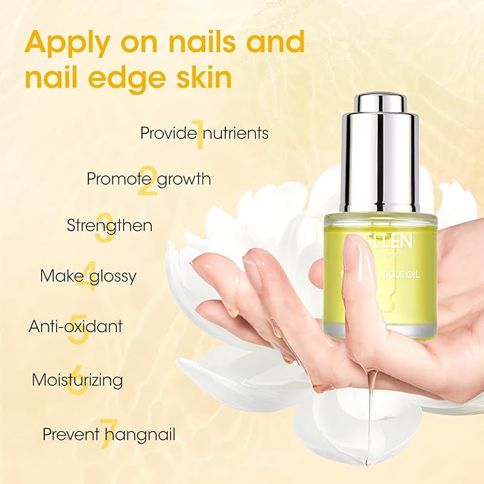 Gellen Nail Cuticle Oil for Growth and Strength, Natural Keratin Vitamin E Nail Growth Oil, Organic Cuticle Nails Serum for Hydrating, Nourishing, Strengthening, Repairing