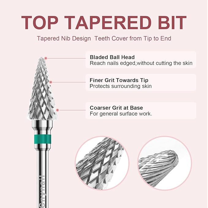 3/32" 2PCS Clean Umberllas Bits Coarse Grit Carbide Cuticle Cleaner Bit for Electric Nail Drills – Professional Manicure Tool for Nail Salons and Home Use (C Grit. Silver)