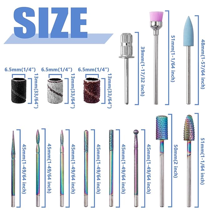 Mesee Nail Drill Bits Set, 10Pcs Tungsten Carbide Nail File Bits + 75pcs Nail Sanding Bands with Mandrel Bit Gel Acrylic Nails Cuticle Remove Bits Electric Rotary Burrs for Manicure Pedicure
