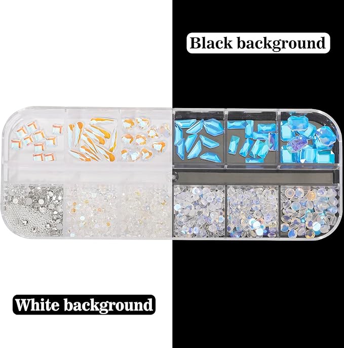 Multi Shapes Aurora 3D Glass Crystal Nail Rhinestones Kit Mix 0.8mm Silver Nail Round Beads Charm Flatback Gems 5 Grids Flatback Rhinestones Stone Diamond for Manicure Makeup DIY Decoration