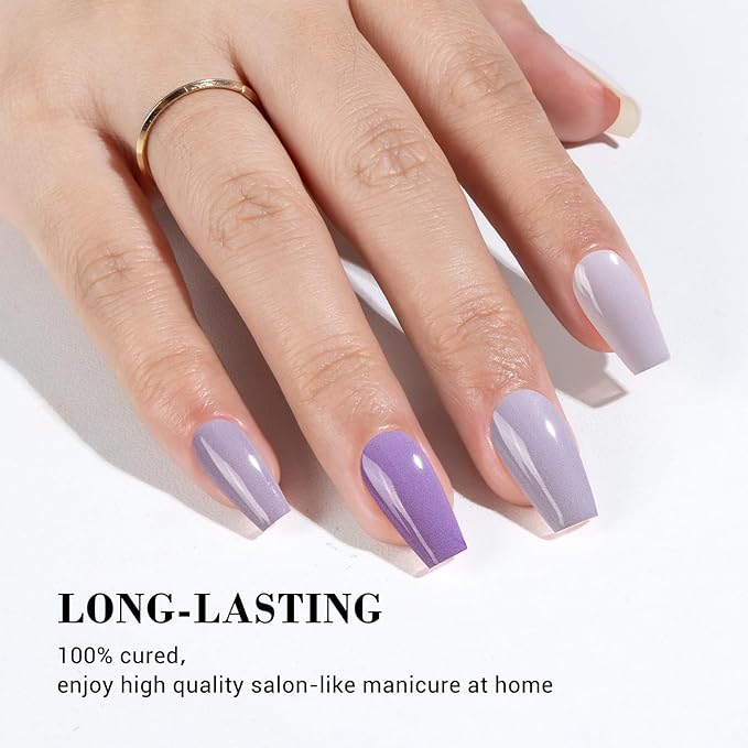 MelodySusie 302PCS Semi Cured Gel Nail Strips (Amethyst Bliss), Works with Nail lamp, Salon Quality, Long Lasting, Easy to Apply and Remove, Includes 2 Prep Pads, Nail File and Wooden Stick