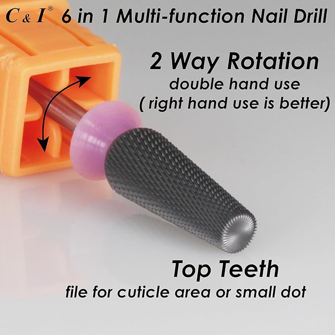 C & I Nail Drill Bit 6 in 1 Multi-function Rounded End E-file, Diamond Coat, CNC Overall Cut Nail Tools for Nail Techs Quick Remove Acrylic Nail Gels & Nail Art (Special Coat, Double Fine -XXF)