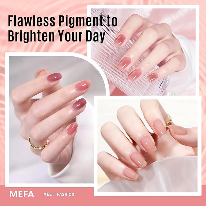 MEFA Jelly Gel Nail Polish Set, 12 Colors Nude Pink Milky White Sheer Nail Polish Neutral Transparent Gel Nail Soak Off DIY Nail Art Home Salon Manicure Gifts for Girls