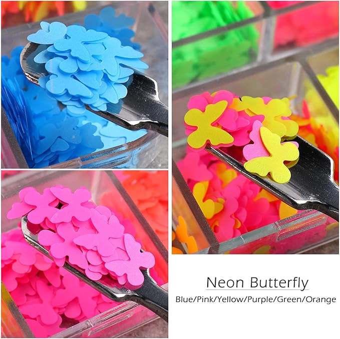 Luminous Butterfly Nail Art Sequins, 3D Butterflies Fluorescence Glitter Flakes-12 Colors Holographic Butterfly Shiny Design Decoration Colorful Confetti Sparkle Supplies Nails Art Accessories