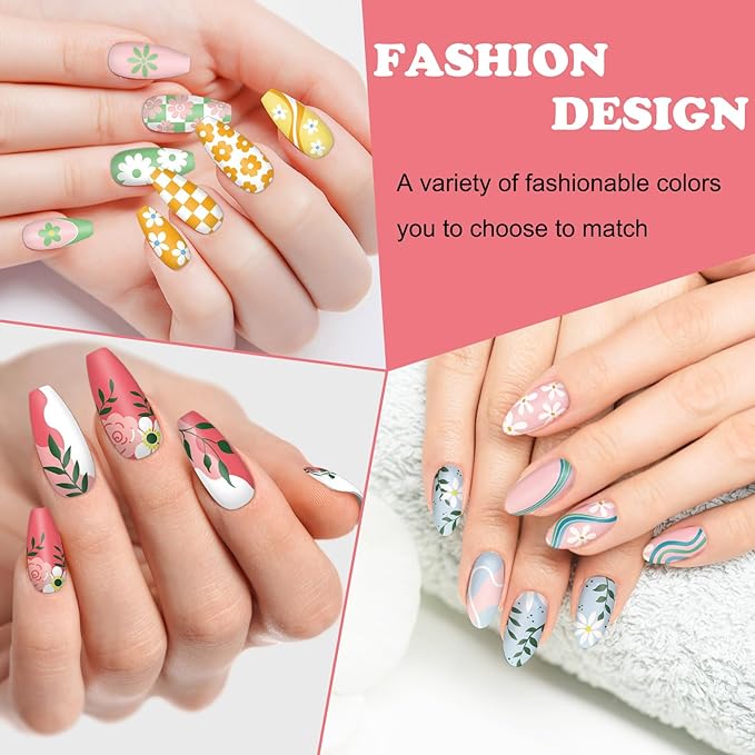 Whaline 6Pcs Simple Floral Nail Plates Stamping Set Flower Leaves Stamp Templates Nail Art Plates for DIY Print Manicure Salon Design Gift