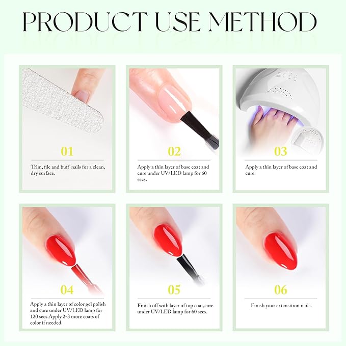 Double Rhythm Gel Nail Polish Set of 6 Colors Baby Light Pastel Milky Nail Polish Starter Kit Art DIY Salon Home (Neon Yellow Green Orange Blue Purple Pink,Kit 34)