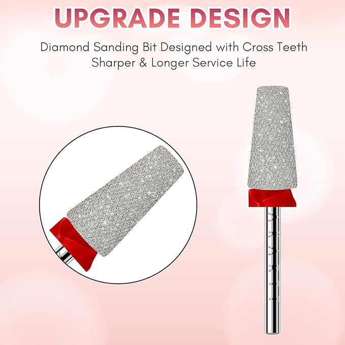 Makartt Nail Drill Bits - Tapered Barrel Carbide Diamond Sanding Buffer Bit for Nail Prep Cuticle Remove, Upgrade Nail Drill Tips with Cross Teeth and Dust-Proof Ring for Manicure Salon, F #320 Grit