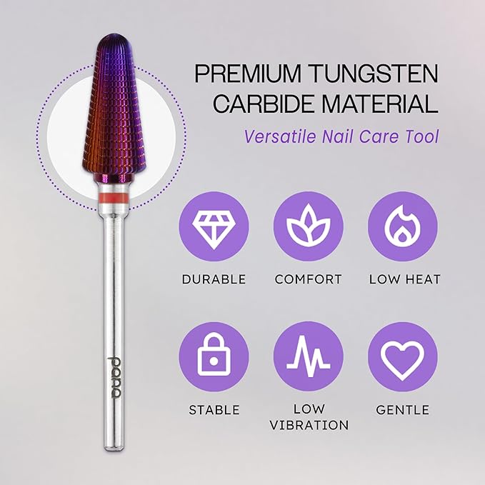 PANA 3/32" Purple Tornado Carbide Nail Drill Bit for Acrylics, Nail Extension, Gel Polish Removal Nail Salon Manicure Pedicure Electric File Tools (Fine - F)