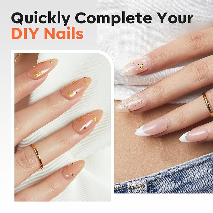 modelones Gel Nail Kit Almond, 15Sizes Instant Apex False Nail Tips Solid Glue & Mini U/V Lamp, 240Pcs Medium Almond Pre-Building Strong Thick Acrylic Press on Tips LED Light Extension Kit Women Gift