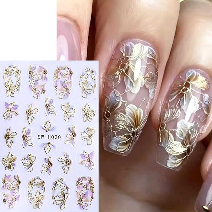 Flower Nail Stickers 3D Elegant Floral Nail Art Decal 6PCS 3D Self-Adhesive Japanese Style Colored Flowers Petals Nail Decals Flower Manicure Stickers Supply for Summer Fall DIY Nail Art Decorations