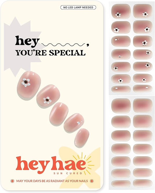Heyhae Semi Cured Gel Nail Strips | No LED Lamp Needed | Ombre, Pink | Easy Apply & Remove, Salon Quality | Includes 28 Strips, 1 Prep Pads, Nail File & Wooden Stick - Hey, You’re Special