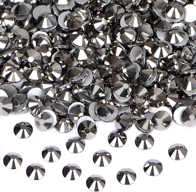 1440PCS Art Nail Rhinestones Non Hotfix Glue Fix Round Crystals Glass Flatback for DIY Jewelry Making with one Picking Pen (ss16 1440pcs, Jet Hematite)
