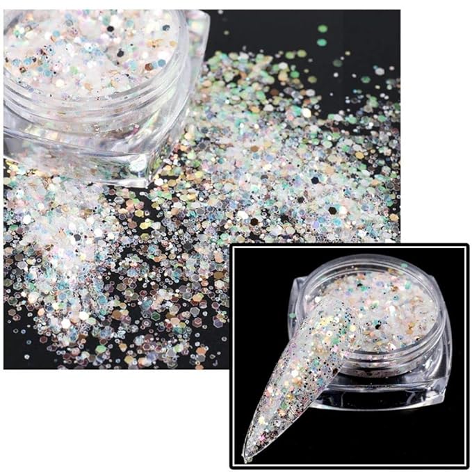Holographic Nail Art Sequins Glitter Kits 6 Boxes 3D Nails Glitter Metallic Shining Flakes Acrylic Powder Dust Sequins for Nails Decoration Holographic Manicure Tips (Mixed Color - Fresh)