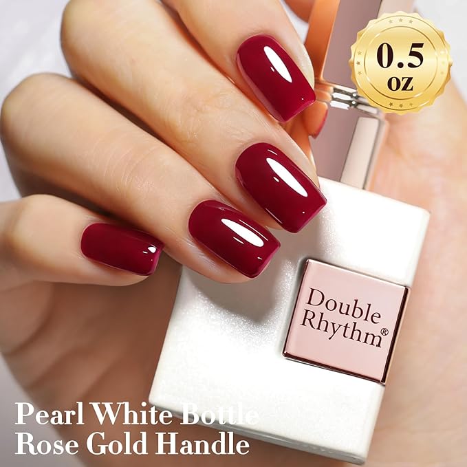 Double Rhythm Gel Polish 15ML Jelly Sheer Pastel Light Milky Color Pearl White Bottle 1 PC 0.5 OZ Full Size Nail Art Salon at Home (Burgundy Red-D1490)