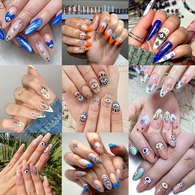 6Pcs Eye Nail Stickers Decals 3D Self Adhesive Goth Nails Decals Gold Silver Sun Star Nail Art Stickers Metallic Snake Nails Art Supplies Horror Eye Gothic Design Sticker for Women Manicure Decoration