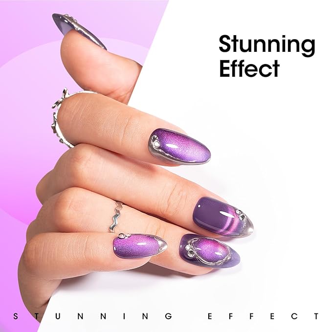GELLEN Cat Eye Gel Polish, 18ml Magnetic Gel Polish Holographic Glitter Purple Nail Polish Gel Soak Off UV LED Shimmer Nail Gel Nail Art Manicure Gifts for Women Girls