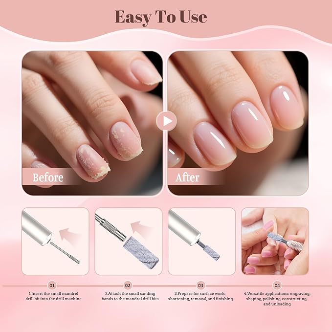 100 Pcs Nail Drill Bits Sanding Bands for Nail Drill, Nail Tips for Drill Bits Nail Tech,180 Fine Grit Nail File Sanding Bands for Acrylic Nails Gel Manicures and Pedicure, Zebra