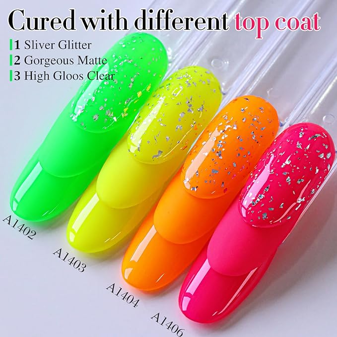 Double Rhythm Gel Nail Polish Set of 6 Colors Baby Light Pastel Milky Nail Polish Starter Kit Art DIY Salon Home (Neon Yellow Green Orange Blue Purple Pink,Kit 34)