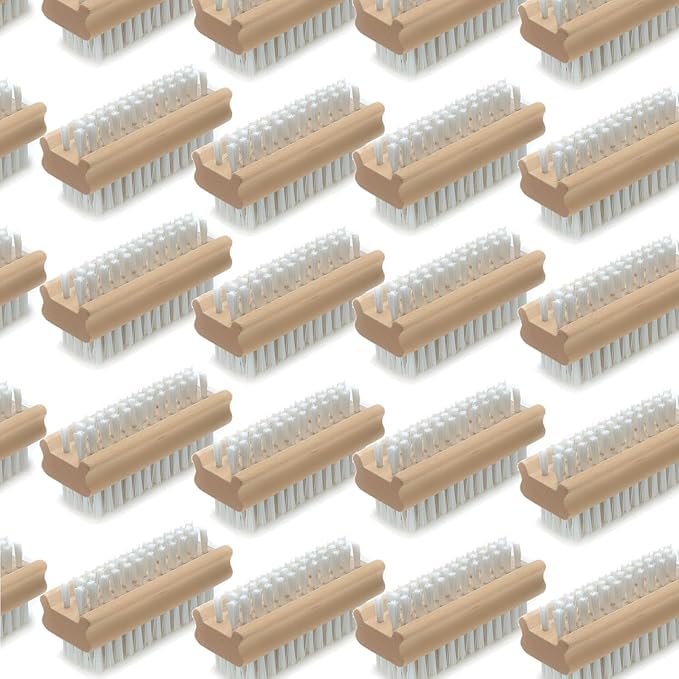 LOLA Classic Hand & Nail Wood Brush, 144 Pack, Heavy Duty 2 Sided Soft & Stiff Bristles, Cleans Hands, Fingernails, Feet & Toenails