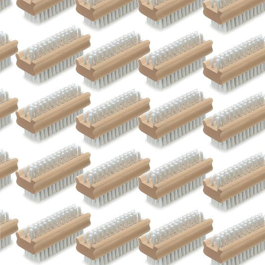LOLA Classic Hand & Nail Wood Brush, 144 Pack, Heavy Duty 2 Sided Soft & Stiff Bristles, Cleans Hands, Fingernails, Feet & Toenails