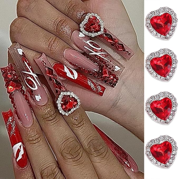 Valentines Gold & Silver Heart Nail Charms - 14 Pcs Luxury Alloy 3D Rhinestones for Crown Nails Art