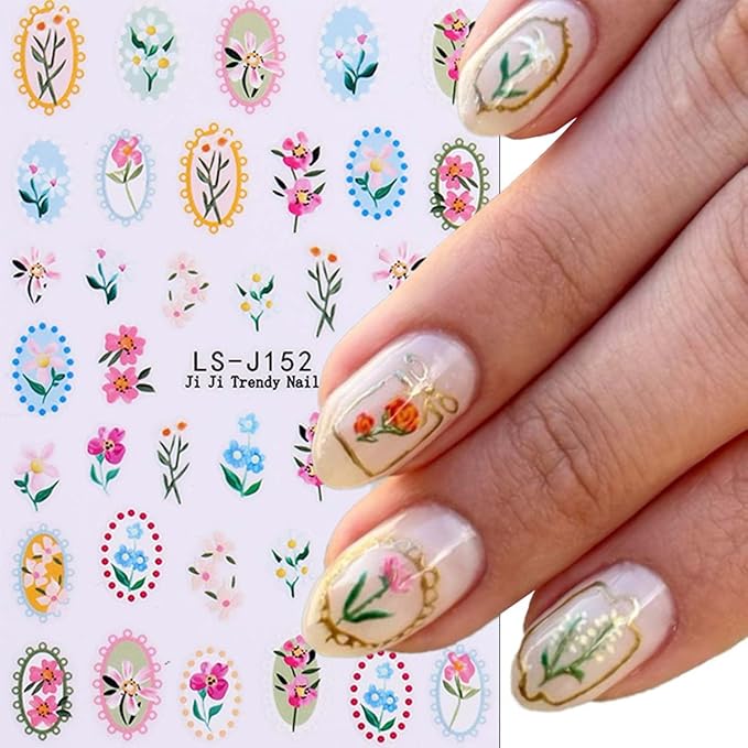6Pcs Summer Flower Nail Stickers 3D Self Adhesive Fruit Nail Decals Cute Daisy Strawberry Tulip Blueberry Cherry Design Summer Nail Art Stickers Fruit Floral Nail Art Supplies for Women Manicure Decor
