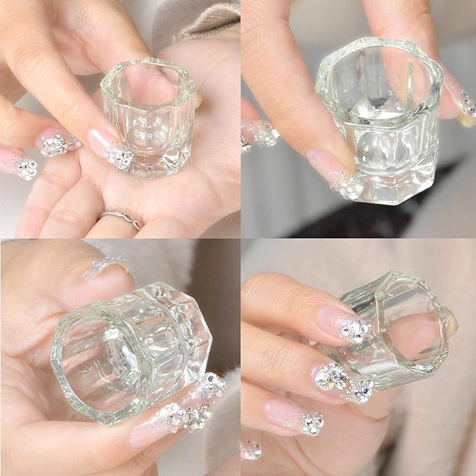 4 Pieces Acrylic Dappen Dish Nail Dapping Dish Nail Powder and Liquid Holder Glass Bowl Crystal Cup Nail Supplies