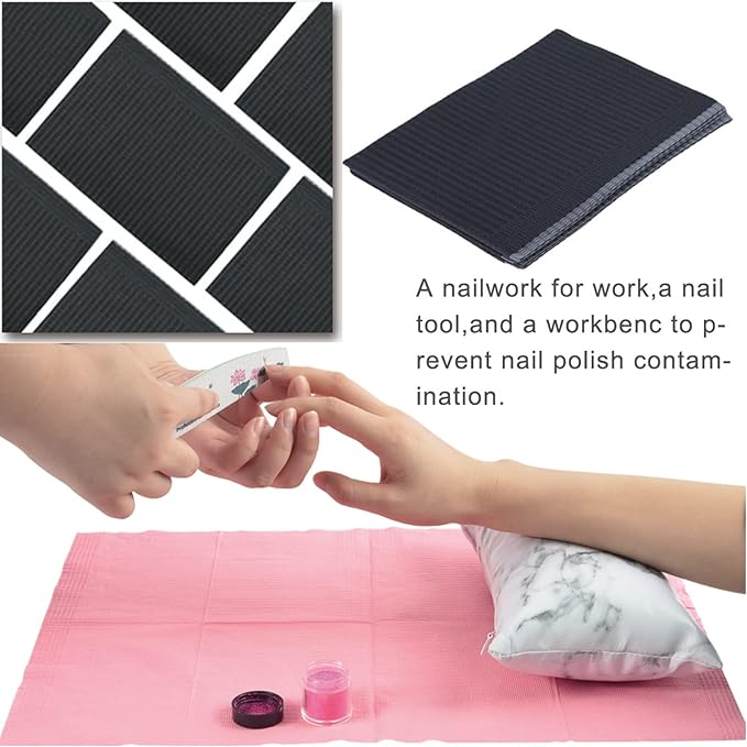 125PCS Disposable Nail Art Table Towels Mat 13" X 17" Waterproof 3 Ply Nail Art Mat Paper Sheet Clean Pads Tattooing Table Mat Nail Table Cover Tattoo Supplies (Black)