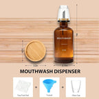 Glass Mouthwash Dispenser for Bathroom, Amber | Bamboo Tray & Mouthwash Cup - Image 4